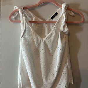 Chic White Eyelet Tank Top with Tie Straps